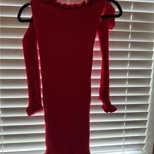 Red Off-Shoulder Ribbed Dress